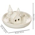 Deko-Kerzenhalter Keramik mit Haus- und Baum-Motiv 16 cm Grau-Weiss | Floristik24.ch