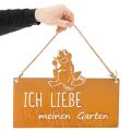 Schild aus Metall mit Spruch "Ich liebe meinen Garten", 38 cm, Edelrost, Froschmotiv | Floristik24.ch