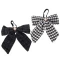Floristik24 Schwarze und weisse karierte Stoffschleifen mit Brosche und Aufhänger 24cm 2er-Set