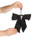 Schwarze und weisse karierte Stoffschleifen mit Brosche und Aufhänger 24cm 2er-Set | Floristik24.ch