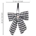 Schwarze und weisse karierte Stoffschleifen mit Brosche und Aufhänger 24cm 2er-Set | Floristik24.ch