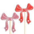 Floristik24 Deko-Schleifen auf Holzstecker 32 cm Rot und Rosa 12-teilig