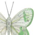 Floristik24 Schmetterlinge 7,5cm Grün, Grau mit Glimmer 4St