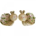 Floristik24 Schnecke mit Blumen Sommerdeko Gartenschnecken Braun/Rosa/Grün 9,5cm 2er-Set