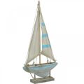 Floristik24 Deko Segelboot Weiß-Blau Holz, Leinen Maritime Deko H34,5cm