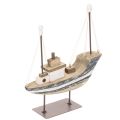 Maritimes Deko-Schiff Holz mit Metallstandfuss 20 cm mehrfarbig | Floristik24.ch