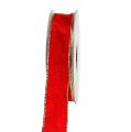 Floristik24 Seidenband Rot mit Goldkante 25mm 25m