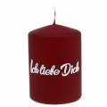 Floristik24 Kerze mit Schriftzug Ich liebe Dich Bordeaux Ø7cm H10cm