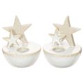 Floristik24 Kerzenhalter Sterne aus Keramik weiss naturgrau 11 cm 2er-Set