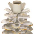 Kerzenhalter Tannenzapfen-Design Keramik Weiss Goldakzenten 17cm | Floristik24.ch