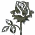 Floristik24 Metallstecker Rose Silber-Grau, Weiß gewaschen Metall 20cm × 8cm 12St