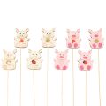 Floristik24 Dekostecker Schweinchen Holz bunt 31cm 16 Stück für Blumendekoration