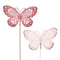 Floristik24 Gartenstecker Schmetterling Metall Rosa H30cm 6St