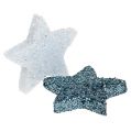Floristik24 Sterne Mini 1,5cm Weiß, Blau mit Glimmer 144St