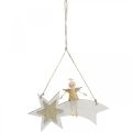 Floristik24 Engel auf Sternschnuppe, Weihnachtsdeko zum Hängen, Advent Weiß, Golden H13cm B21,5cm 2St