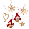 Floristik24 Strohanhänger Set mit Figuren und Sternen 4–6 cm 30-teilig Natur-Rot