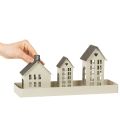 Lichthaus Set Metall Grau drei Häuser mit Tablett 35 cm | Floristik24.ch