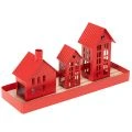 Floristik24 Metall-Windlicht-Set Häuser Rot mit Tablett 35cm