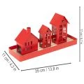 Metall-Windlicht-Set Häuser Rot mit Tablett 35cm | Floristik24.ch