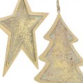 Floristik24 Metallanhänger Tanne und Stern, Christbaumschmuck, Weihnachtsdeko Golden, Antik-Optik H15,5/17cm 4St