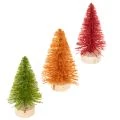 Floristik24 Miniatur-Tannenbaum Tischdeko 12 cm, Grün Rot Orange, 6er-Set, künstlich auf Holzsockel