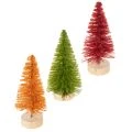 Floristik24 Künstliche Mini-Tannenbäume mit Holzfuss 16 cm 6er-Set in Grün, Rot und Orange für Innenbereich