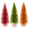 Floristik24 Künstlicher Tannenbaum 31 cm aus Kunststoff und Holz in Grün, Rot und Orange im 3er-Set