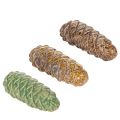 Floristik24 Tannenzapfenkeramik 14cm 3er-Set grün und braun für Herbstdeko