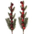 Floristik24 Künstlicher Tannenzweig mit roten Weihnachtskugeln 48 cm 2er Set