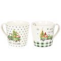 Floristik24 Weihnachtstassen-Set Keramik 10 cm grün mit Weihnachtsauto-Motiv