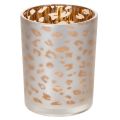 Floristik24 Windlicht aus Glas mit Leopardenmuster, 12 cm, gold-silbern