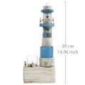 Floristik24 Holz Leuchtturm mit Teelichtglas Maritime Deko Blau, Weiß H38cm