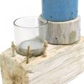 Floristik24 Holz Leuchtturm mit Teelichtglas Maritime Deko Blau, Weiß H38cm