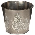 Floristik24 Metall Übertopf 13 cm Silber mit Glitzer-Tannen für Innenbereich