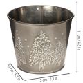 Metall Übertopf 13 cm Silber mit Glitzer-Tannen für Innenbereich | Floristik24.ch