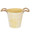 Floristik24 Topf aus Metall Ø18cm H17,5cm Gelb Shabby Chic mit Henkeln für Frühlingsdeko und Pflanzen