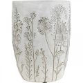 Floristik24 Vase Beton Weiß Blumenvase mit Relief Blumen Vintage Ø18cm