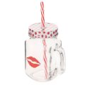 Floristik24 Trinkglas mit Deckel und Henkel aus Glas Ø7cm H13,5cm mit Kussmund-Motiv