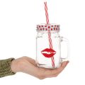 Trinkglas mit Deckel und Henkel aus Glas Ø7cm H13,5cm mit Kussmund-Motiv | Floristik24.ch