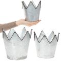 Blumentopf-Set Zink Krone, 3 Grössen: Ø21,5/19,5/17cm, Metall silber-schwarz | Floristik24.ch