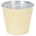 Floristik24 Metall Blumenübertopf Ø16cm H14cm Pastellgelb mit Blumenmuster für Innenbereich
