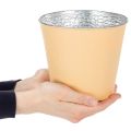 Metall Blumenübertopf Ø16cm H14cm Orange mit Blumenmuster | Floristik24.ch