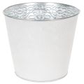 Floristik24 Blumenübertopf Metall Ø16cm H14cm Weiss mit geprägtem Rankenmuster für Innen