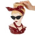 Kopfvase aus Polyresin Frauendesign mit Sonnenbrille und Perlenkette 30 cm | Floristik24.ch