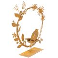 Floristik24 Teelichthalter Metall Rost Optik mit Vogel und Blumenmotiv 24×27×6cm