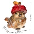 Dekofigur Vogel in Braun mit roter Apfel-Mütze aus Keramik 13 cm | Floristik24.ch