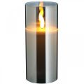 Floristik24 Deko-Kerze im Glas Silbern, LED-Licht Warmweiß, Echtwachs, Timer, Batteriebetrieben Ø7,3cm H17,7cm