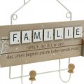 Floristik24 Garderobe Familie, Wandhaken mit Haus, Holzdeko mit Metallhaken Natur, Weiß L45cm