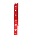 Floristik24 Weihnachtsband mit Sternen Rot 15mm 20m