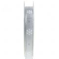 Floristik24 Weihnachtsband mit Schneeflocke Grau 15mm 20m